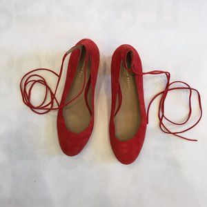 Red Suede Loeffler Randall Clara Ankle Wrap Pumps